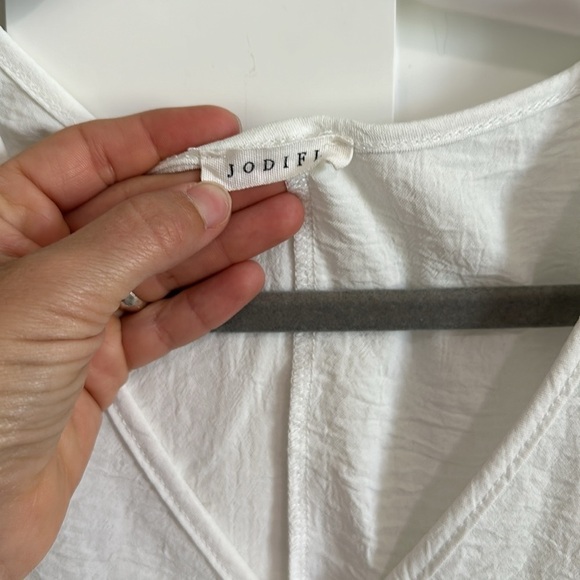 Jodifl Women's M Flutter Sleeve Pocket Tee Shirt White Crepe Texture Oversized - Picture 3 of 11